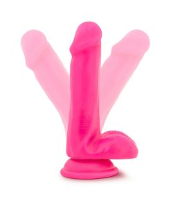 Neo Elite 6 In. Silicone Dual Density Dildo With Balls Neon Pink