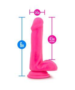 Neo Elite 6 In. Silicone Dual Density Dildo With Balls Neon Pink