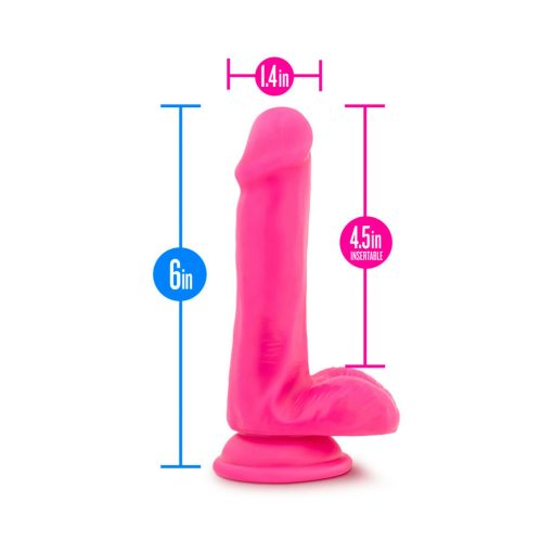 Neo Elite 6 In. Silicone Dual Density Dildo With Balls Neon Pink - Image 8