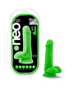 Neo Elite 6 In. Silicone Dual Density Dildo With Balls Neon Green