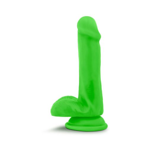 Neo Elite 6 In. Silicone Dual Density Dildo With Balls Neon Green - Image 2