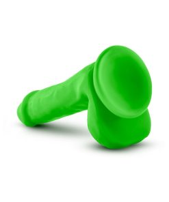 Neo Elite 6 In. Silicone Dual Density Dildo With Balls Neon Green