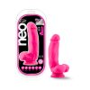 Neo Elite 7 In. Silicone Dual Density Dildo With Balls Neon Pink