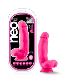 Neo Elite 7 In. Silicone Dual Density Dildo With Balls Neon Pink