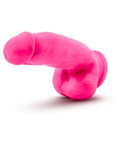 Neo Elite 7 In. Silicone Dual Density Dildo With Balls Neon Pink