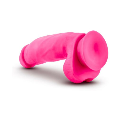 Neo Elite 7 In. Silicone Dual Density Dildo With Balls Neon Pink - Image 5