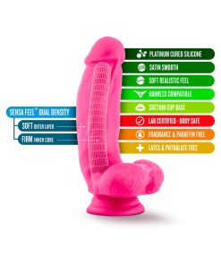 Neo Elite 7 In. Silicone Dual Density Dildo With Balls Neon Pink