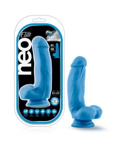 Neo Elite 7 In. Silicone Dual Density Dildo With Balls Neon Blue