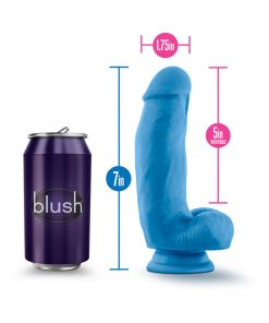 Neo Elite 7 In. Silicone Dual Density Dildo With Balls Neon Blue