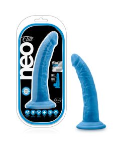 Neo Elite 7.5 In. Silicone Dual Density Dildo Neon Blue
