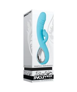 Evolved Triple Infinity Rechargeable Heating Suction Silicone Dual Stimulator Blue