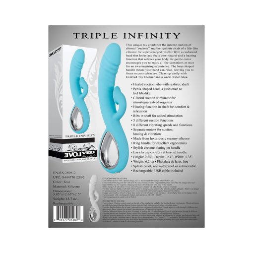 Evolved Triple Infinity Rechargeable Heating Suction Silicone Dual Stimulator Blue - Image 9