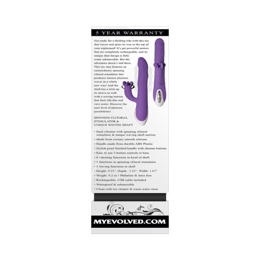 Evolved Tilt-O-Whirl Dual Stimulation Vibrator With Spinning Clit Stimulator Purple - Image 10