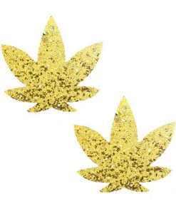 Neva Nude Super Sparkle Gold Glitter Dope Af Weed Leaf Pasties