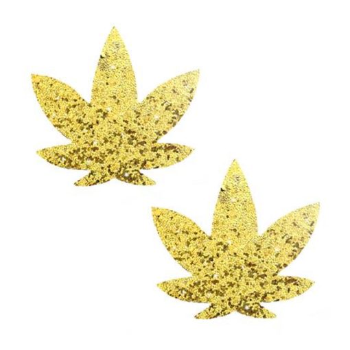 Neva Nude Super Sparkle Gold Glitter Dope Af Weed Leaf Pasties