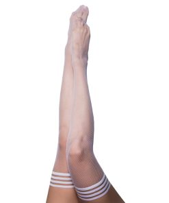 Kixies Sammy Fishnet Thigh-High White Size B