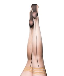 Kixies Ruby Sheer Beige Thigh-High With Black Back Seam Size B
