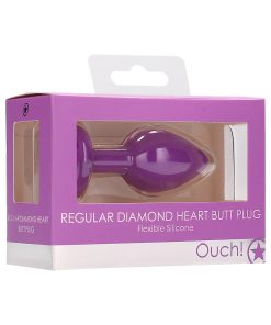 Ouch! Flexible Silicone Diamond Heart Butt Plug Purple Regular