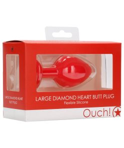 Ouch! Flexible Silicone Diamond Heart Butt Plug Red Large
