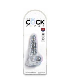 King Cock Clear 4 In. Cock With Balls Realistic Suction Cup Dildo