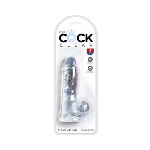 King Cock Clear 5 In. Cock With Balls Realistic Suction Cup Dildo