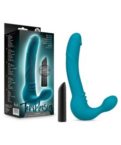 Temptasia Luna 9 In. Silicone Strapless Strap-On Dildo With Rechargeable Bullet Vibrator Teal