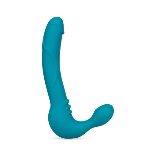 Temptasia Luna 9 In. Silicone Strapless Strap-On Dildo With Rechargeable Bullet Vibrator Teal - Image 2