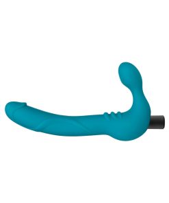 Temptasia Luna 9 In. Silicone Strapless Strap-On Dildo With Rechargeable Bullet Vibrator Teal