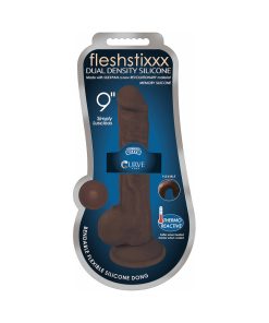 Curve Toys Fleshstixxx 9 In. Posable Dual Density Silicone Dildo With Balls & Suction Cup Brown