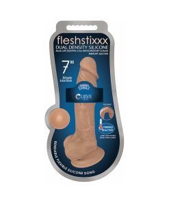 Curve Toys Fleshstixxx 7 In. Posable Dual Density Silicone Dildo With Balls & Suction Cup Tan