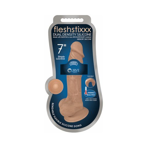 Curve Toys Fleshstixxx 7 In. Posable Dual Density Silicone Dildo With Balls & Suction Cup Tan