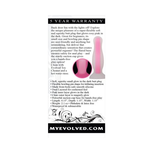 Evolved Luminous Glow In The Dark Dual Density Silicone Anal Plug Clear/Pink Small - Image 5