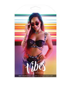 Fantasy Lingerie Vibes Not Your Bitch Bra & Panty Black L/Xl