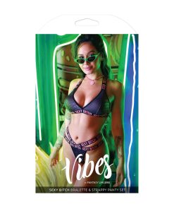 Fantasy Lingerie Vibes Sexy Bitch Reptile Print Set Black S/M