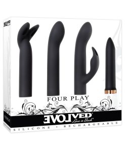 Evolved Four Play Rechargeable Silicone Bullet Vibrator And 3-Piece Sleeve Set Black