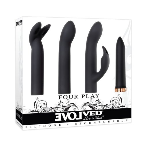 Evolved Four Play Rechargeable Silicone Bullet Vibrator And 3-Piece Sleeve Set Black