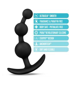 Anal Adventures Platinum Silicone Small Anal Beads Plug Black