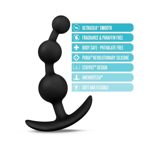 Anal Adventures Platinum Silicone Small Anal Beads Plug Black - Image 4
