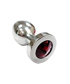 Stainless Steel  Smooth Medium Butt Plug- Red Crystal