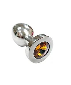 Stainless Steel Smooth Medium Butt Plug- Yellow Crystal