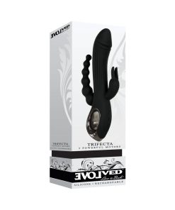 Evolved Trifecta Rechargeable Dual Entry Triple Stimulation Silicone Rabbit Vibrator Black