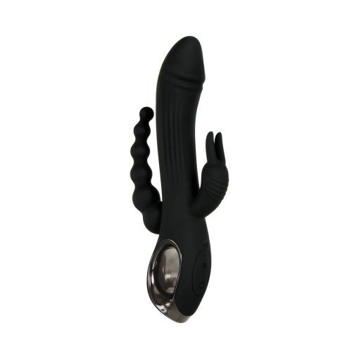 Evolved Trifecta Rechargeable Dual Entry Triple Stimulation Silicone Rabbit Vibrator Black - Image 2