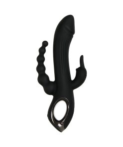 Evolved Trifecta Rechargeable Dual Entry Triple Stimulation Silicone Rabbit Vibrator Black