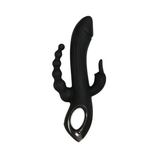 Evolved Trifecta Rechargeable Dual Entry Triple Stimulation Silicone Rabbit Vibrator Black - Image 4