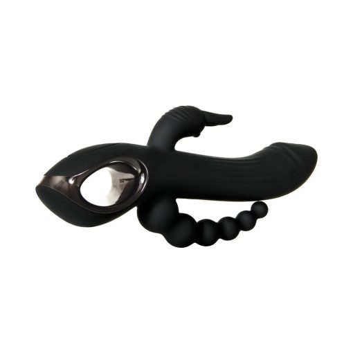 Evolved Trifecta Rechargeable Dual Entry Triple Stimulation Silicone Rabbit Vibrator Black - Image 5