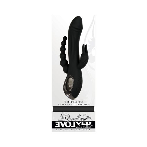 Evolved Trifecta Rechargeable Dual Entry Triple Stimulation Silicone Rabbit Vibrator Black - Image 8