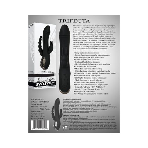Evolved Trifecta Rechargeable Dual Entry Triple Stimulation Silicone Rabbit Vibrator Black - Image 10