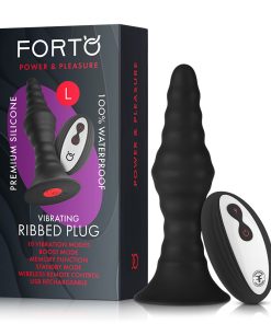 Forto Vibrating Ribbed Plug Rechargeable Remote-Controlled Silicone Anal Plug Large Black