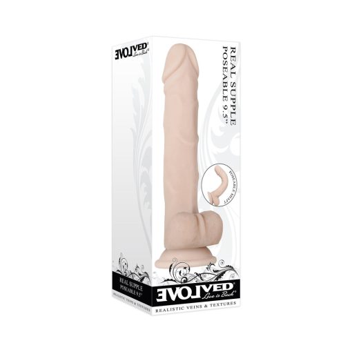 Evolved Real Supple Poseable 9.5 In. Realistic Dildo With Balls Beige