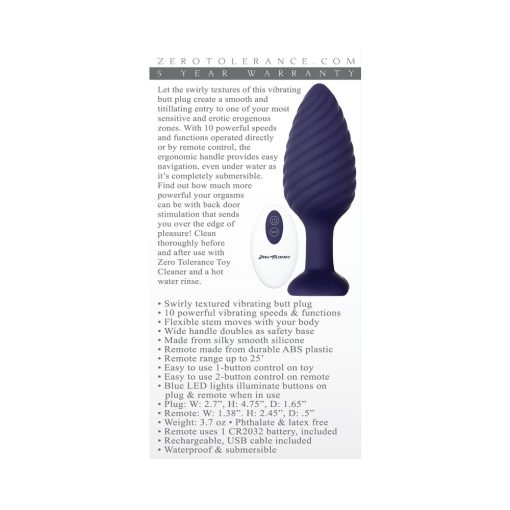 Zero Tolerance Wicked Twister Textured Vibrating Silicone Anal Plug Purple - Image 10
